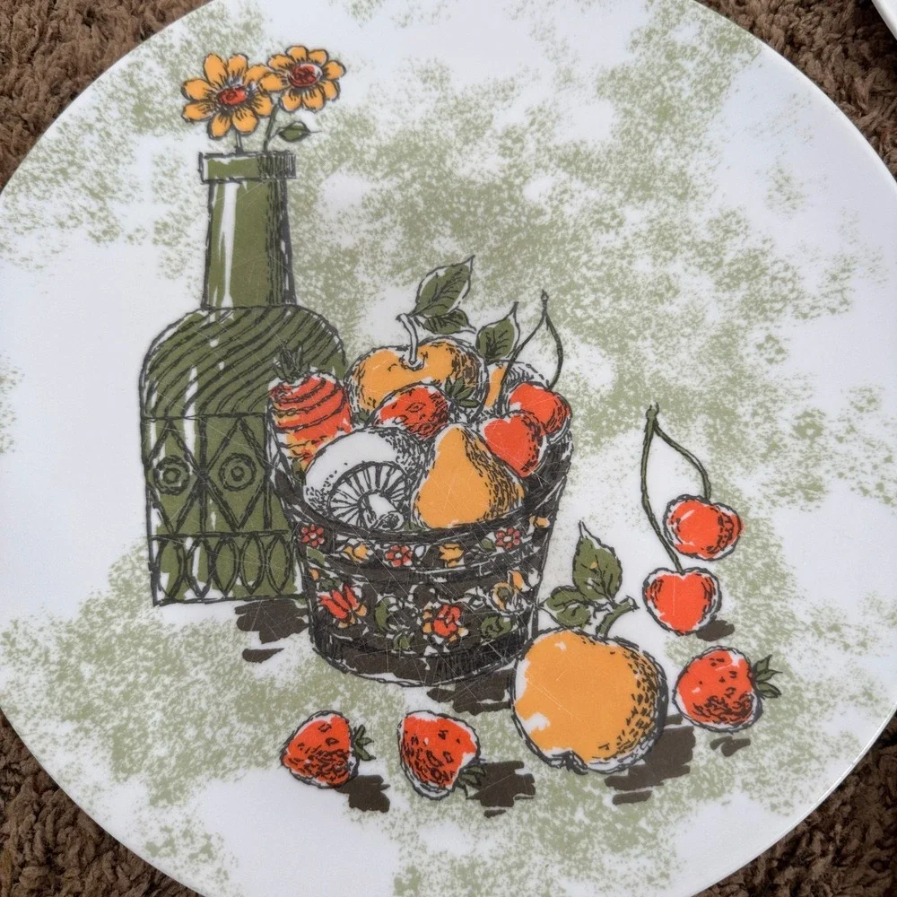 Vintage Texas Ware Melamine Dinner Plates Set of 4 Fruit Still Life MCM 9.75